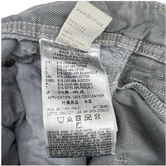 New Diesel Men US 29 Grey Jeans Slim Fit Buttons Linen Cotton Belther Italy - Picture 10 of 10